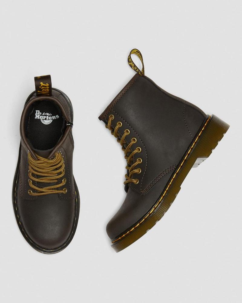 Dr Martens Junior 1460 Wildhorse Læder Snørestøvler Børn Mørkebrune | DK 690NWY